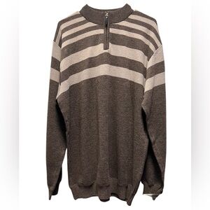 Silver Needle Men's Striped Brown Cream 1/4 Zip Pull Over Sweater